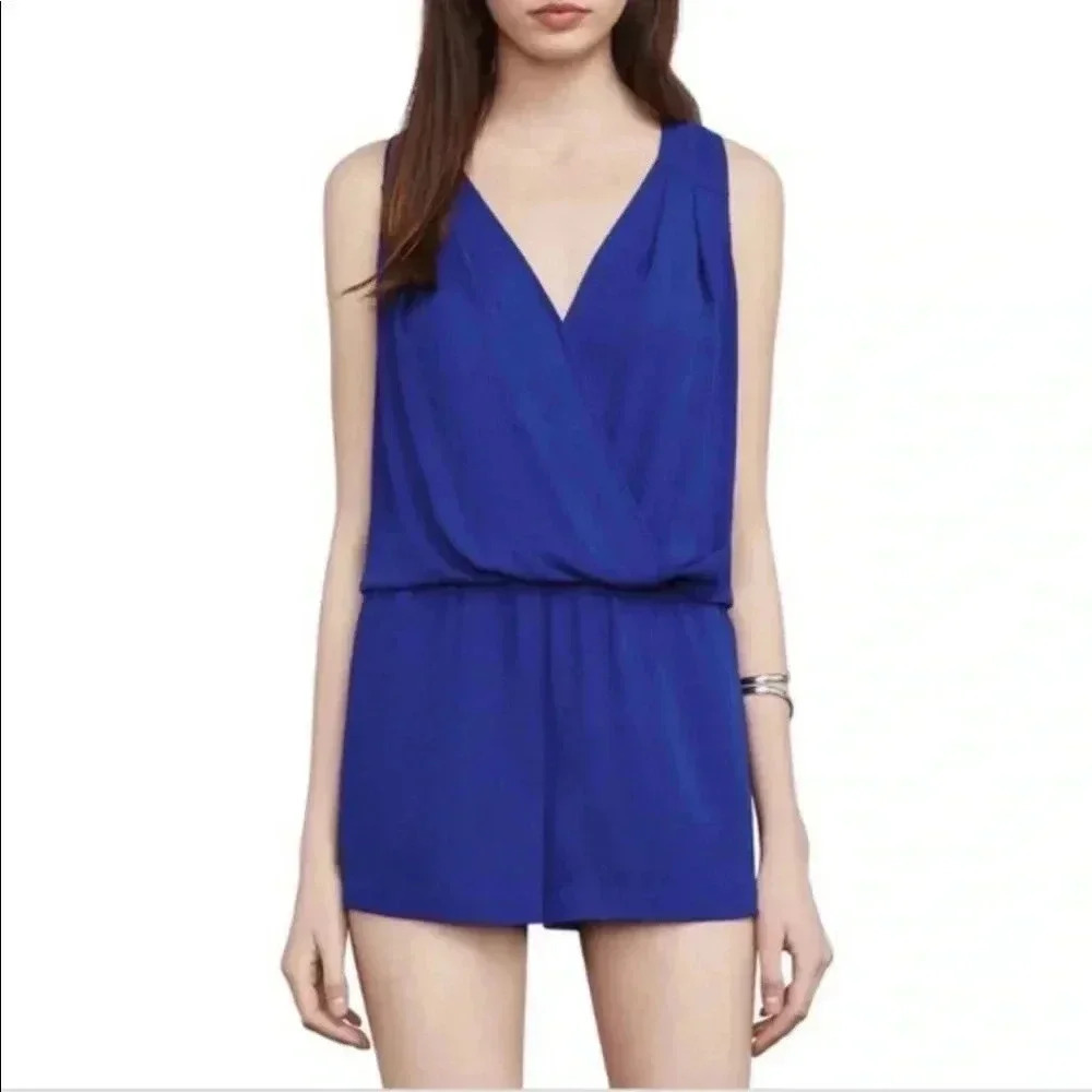 BCBG Maxazria Thalia Royal Blue Sleeveless V-neck Romper Size L - Picture 2 of 7